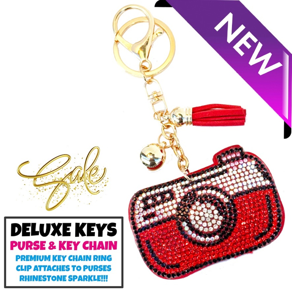 DeLuxe Keys Rhinestone Keychain/Purse Chain-RED CAMERA